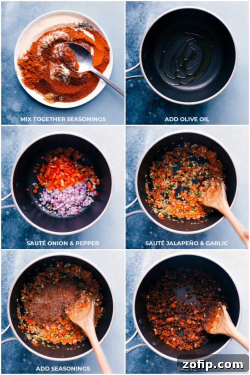 Sautéing Spiced Vegetables for the Flavorful Sweet Potato and Black Bean Egg Roll Filling Adding a vibrant mix of spices and fresh vegetables to a pan, illustrating the process of cooking the egg roll filling.