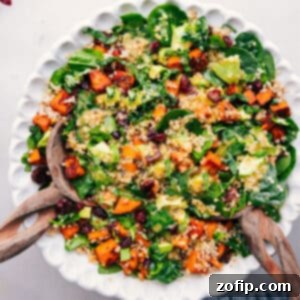 A beautifully presented Sweet Potato Quinoa Salad in a serving bowl, ready to eat.