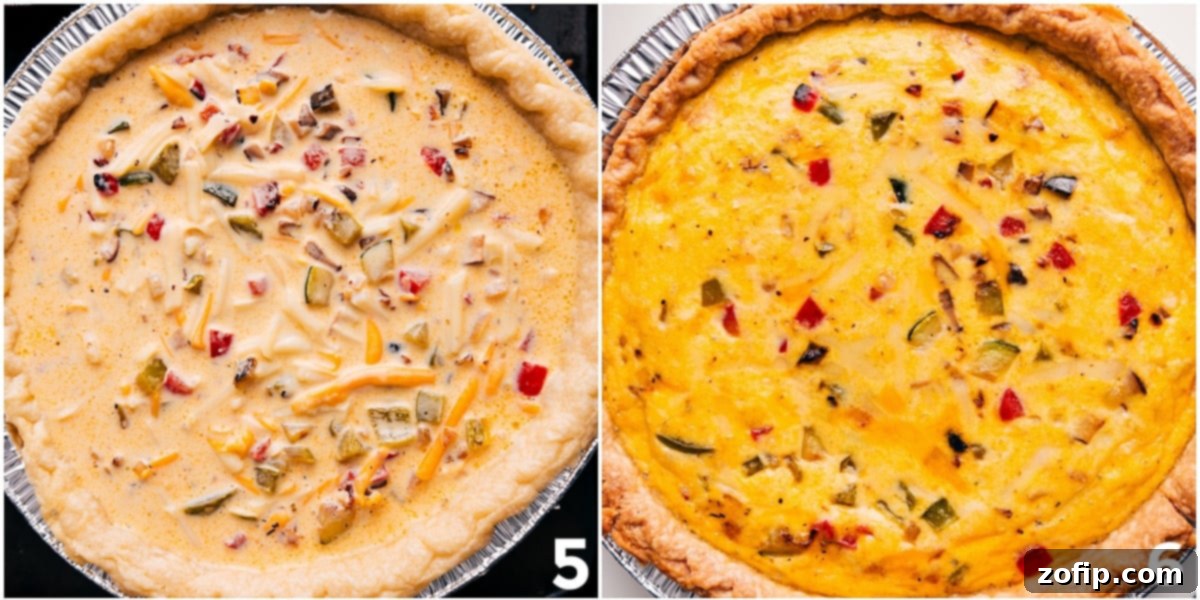 Baked veggie quiche with a golden crust and delicious filling.