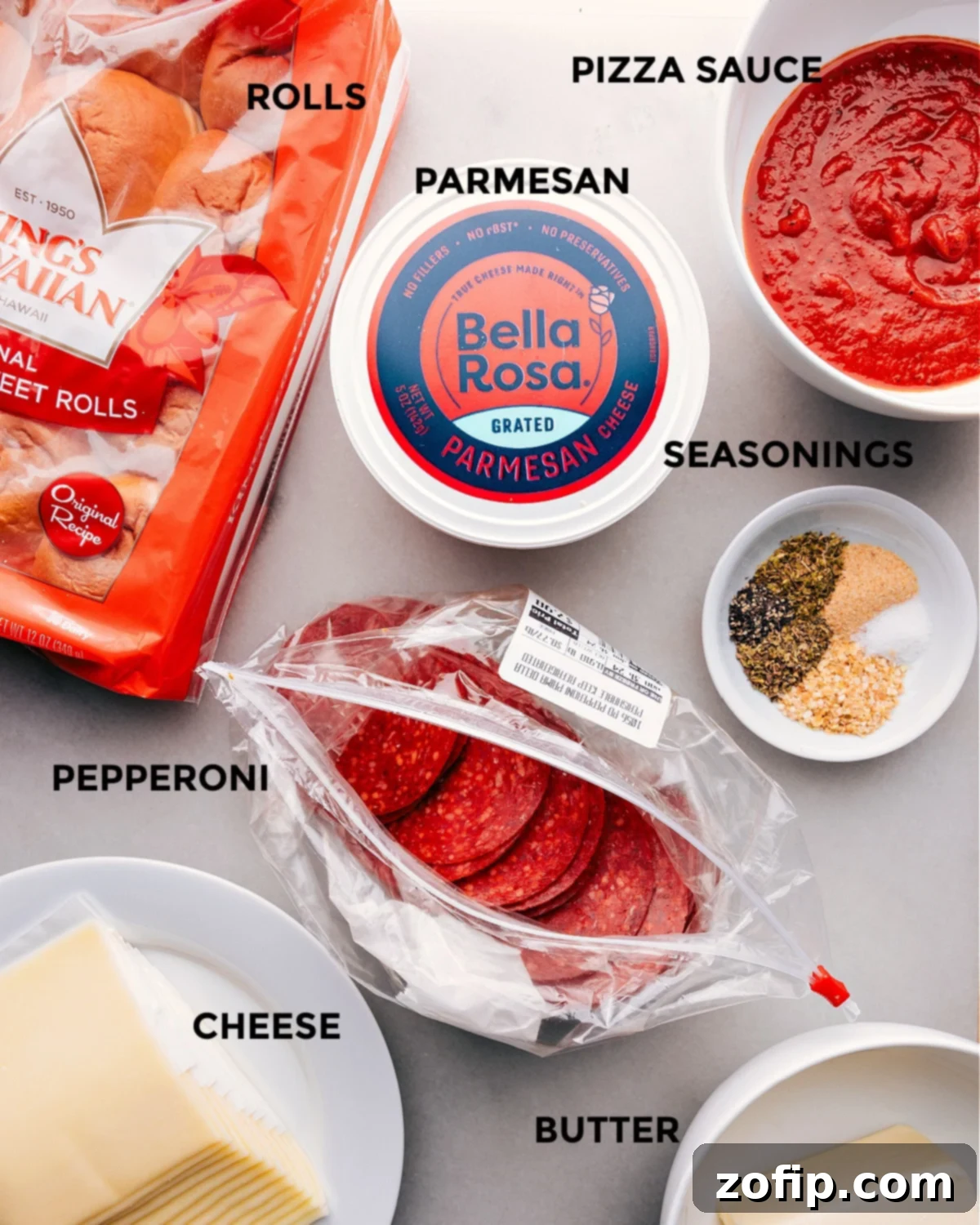 Ingredients for Pizza Sliders - laid out for easy preparation.