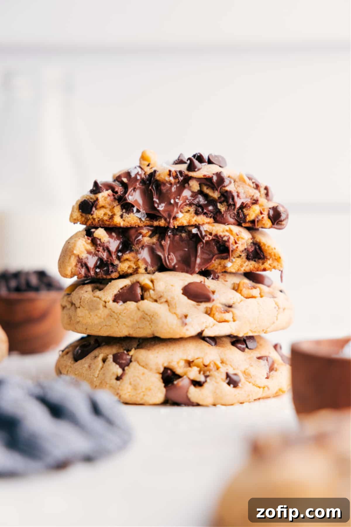 Delicious Levain Cookies stacked and ready to eat