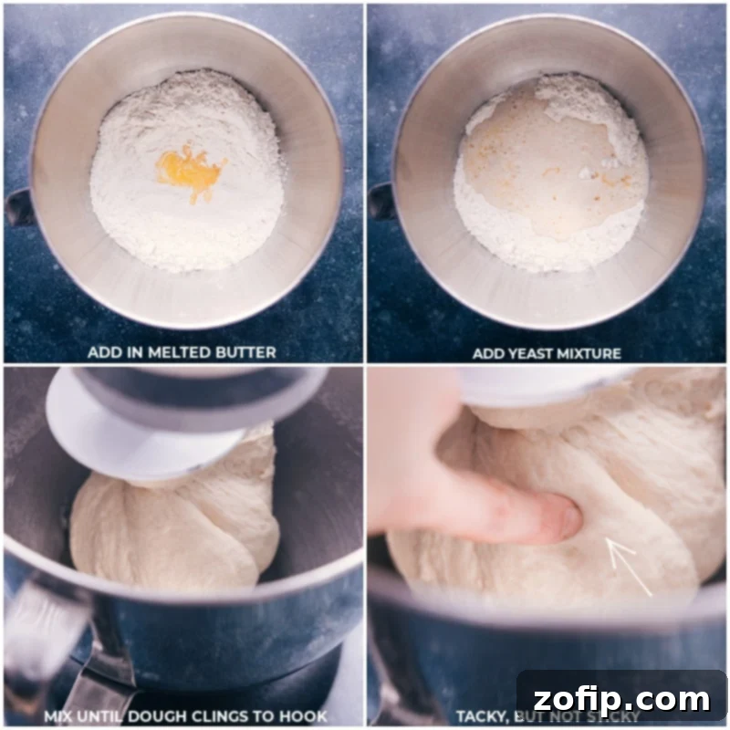 Mixing butter and yeast mixture for Pretzel Bites