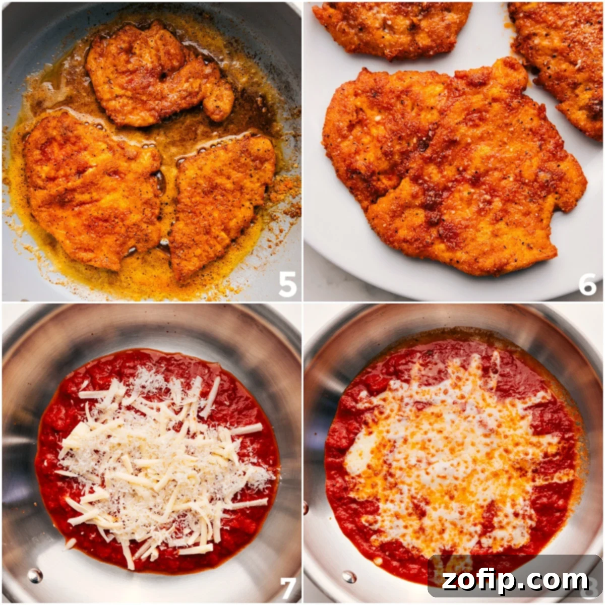 How To Make Parmesan Chicken Recipe Breaded chicken frying, then added to sauce and topped with cheese for a comforting dinner.