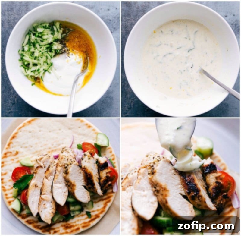 Mixing tzatziki sauce ingredients.