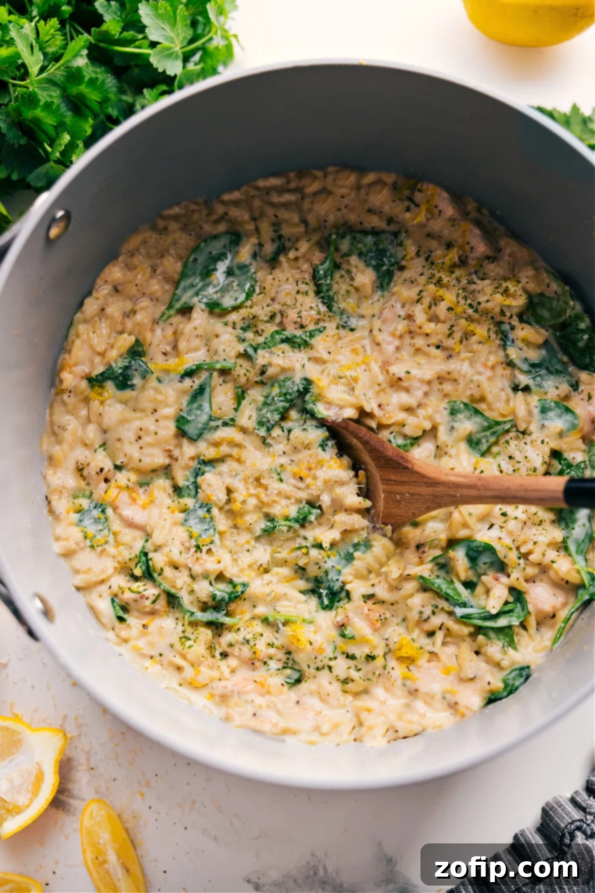 Lemon Chicken Orzo Recipe in pot