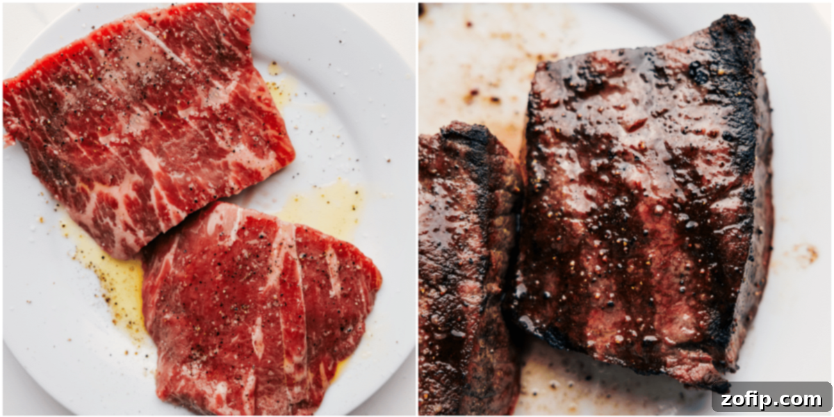 Steak grilling on a hot grill