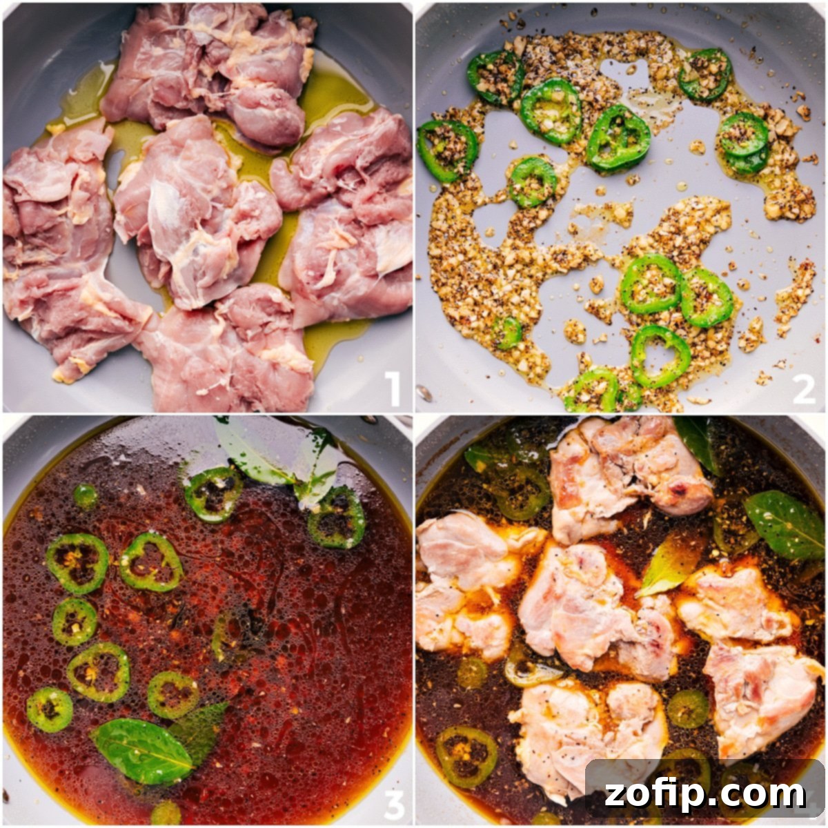 Chicken Adobo Delight 5 Chicken thighs searing in a skillet, ready to be simmered in adobo sauce.